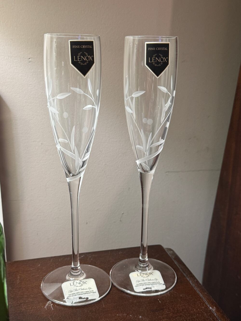 Lenox Opal Innocence Lead Crystal Champagne Flutes Set of 2